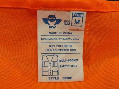 WW High Visibility 8038B Orange Safety Vest DD36  