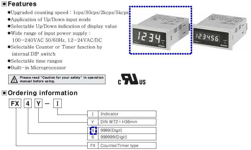 Digital Timer+Counter FX4Y I 4digit Time range selectable Up/Down 