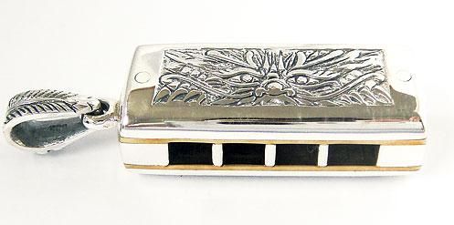 HARMONICA MOUTH ORGAN 925 STERLING SILVER MUSIC PENDANT  