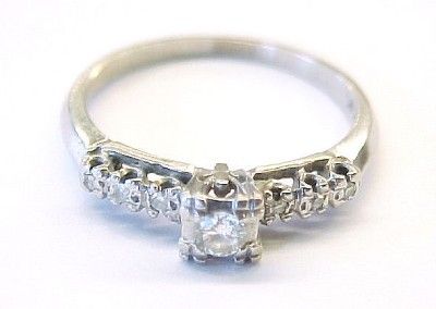   Diamond / 14KT Solid White Gold Engagement Ring ~ Size 7 ~ Signed CK