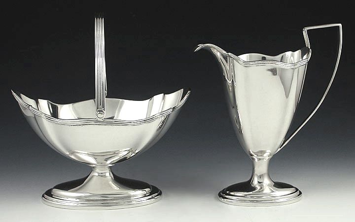 SHREVE CRUMP LOW STERLING PLYMOUTH CREAMER & SUGAR BOWL  