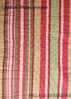 BURGUNDY & PINK ROSE on GREEN KING QUILT + KING SHAMS SET  