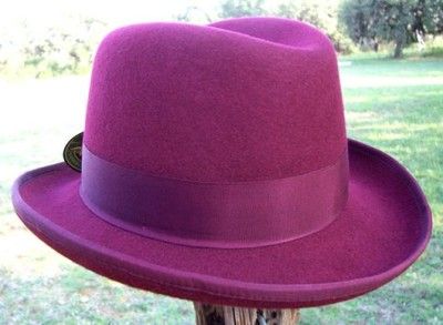 QUALITY Satin Lined Wool Homburg Fedora Hat Burgundy  