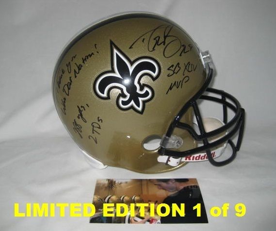   signed LE 1/9 SAINTS Full Size helmet w/SB XLIV MVP & Who Dat Nation