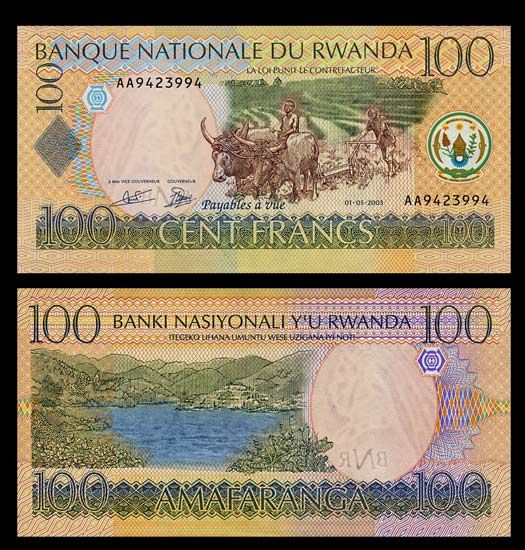 100 FRANCS Banknote of RWANDA   2003   Lake KIVA   UNC  