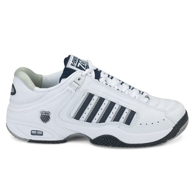 Swiss Mens Defier RS Tennis Shoe   White/Navy/Silver  