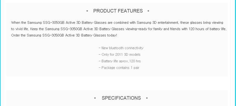    3050GB 3D Glasses Battery Type 1 Pair SSG 3100GB NEW Follow UP Model