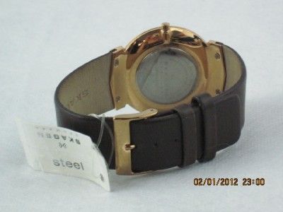 Skagen Denmark 695XLRLD Mens Steel Collection Brown Leather Brown 