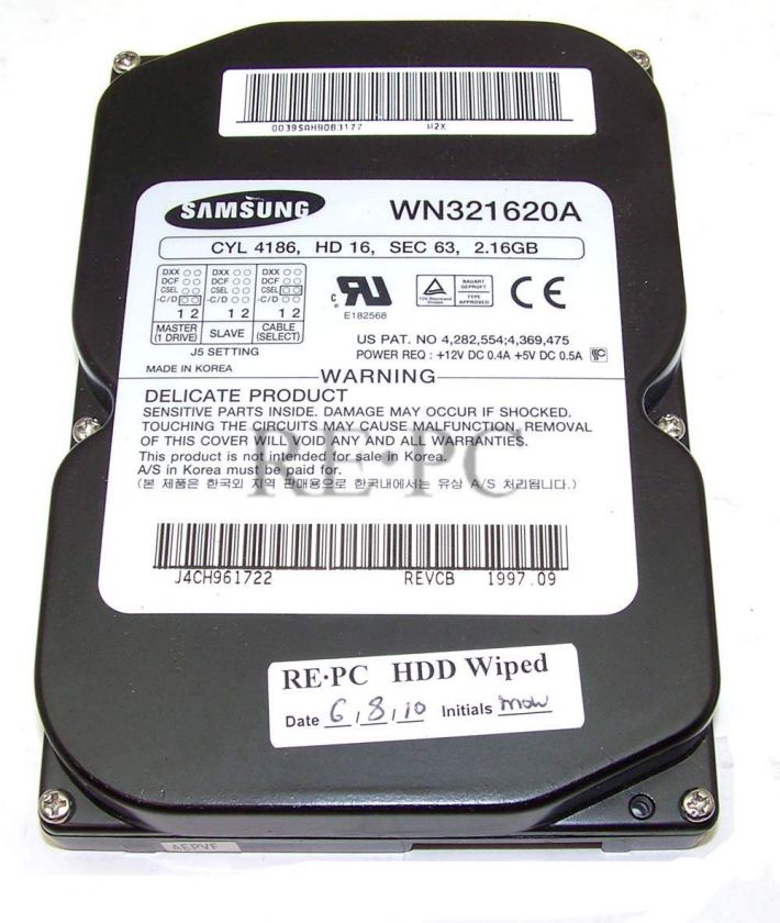 Vintage Samsung WN321620A 2.1 GB IDE Hard Drive  