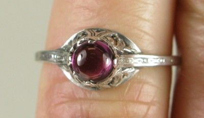 Deco Stunning 1/2ctw Cabochon Cut Rhodolite Garnet Filigree Sterling 