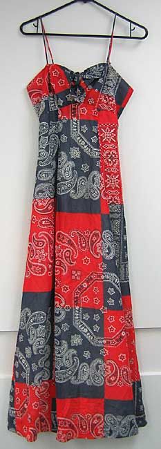 vintage Custom Red + Blue BANDANA PRINT Hippie Spaghetti Strap DRESS 