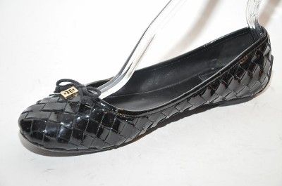 TORY BURCH Prescot Black Patent Leather Woven Ballet Flat Shoes 7.5 