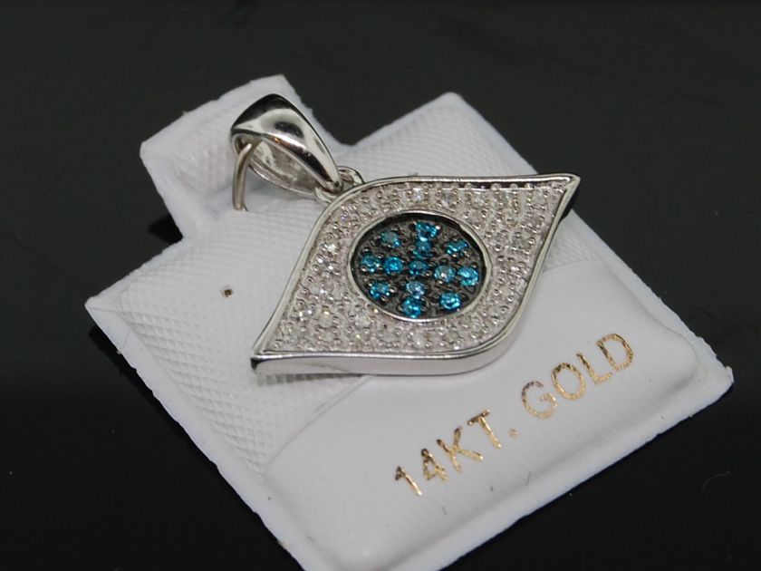  GOLD .45 CT BLUE DIAMOND EVIL EYE PENDANT CHARM FOR NECKLACE  