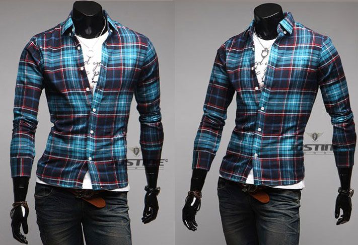 New Mens Luxury Casual Gird Slim Fit Stylish Dress Shirts 12 Color 4 