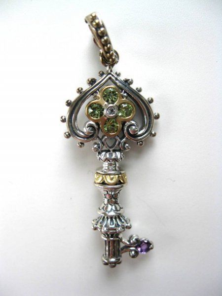 New Barbara Bixby Silver 18K Gold Peridot Key Pendant  