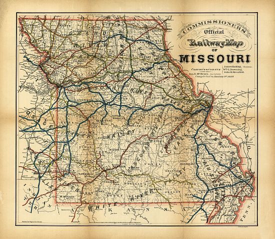 Railroad Train Historic Map Missouri 1888  