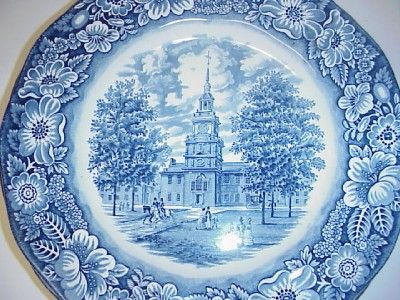 LIBERTY BLUE INDEPENDENCE HALL DINNER PLATES SET 4  