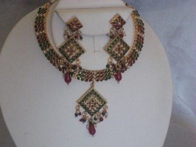 NEW gold PLATED POLKI NECKLACE SET WITH EARRINGS  