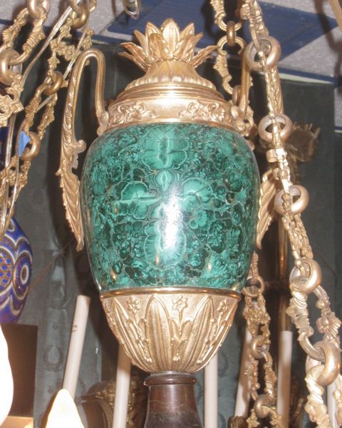 Antique Russian Ormolu Bronze and Malachite Chandelier  