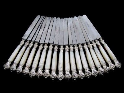 CARDEILHAC French Sterling Silver & Pearl Knives 18 pc  