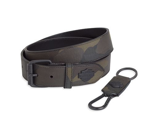 Mens Harley Davidson camo belt and key fob gift set 97997 12vm  