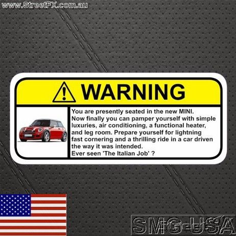 NEW Mini Cooper S Warning Sticker for GP Convertible  