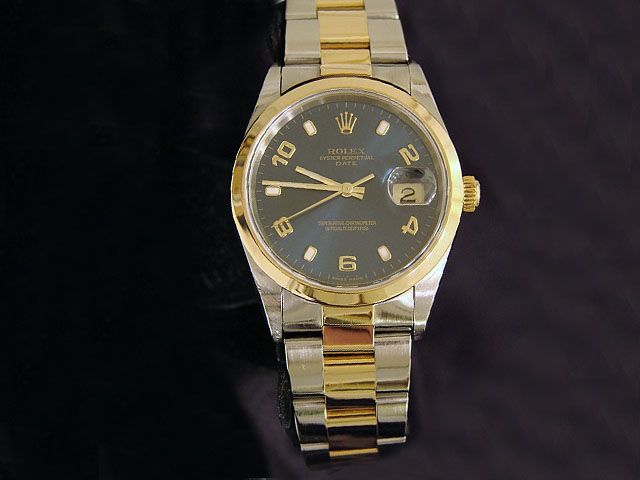 MENS 2TONE 18K GOLD/STAINLESS ROLEX DATE WATCH QUICKSET  