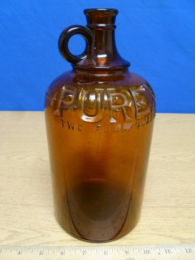 Vintage Purex 2 Full QT Brown Glass Bottle/Jug W36  