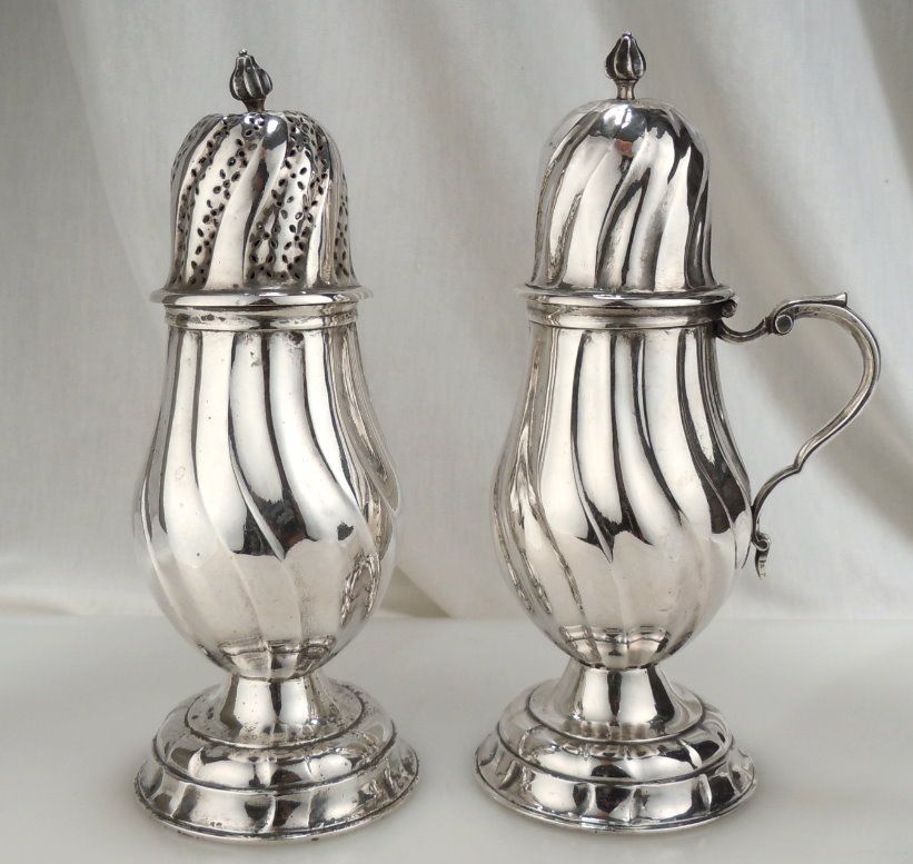 18th Century Belgian Silver Sugar Caster & Mustard Pot  