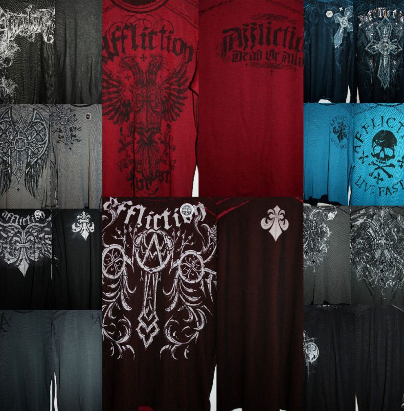 NWT Affliction Reversible Thermal Shirts 2 Different Images on Each 