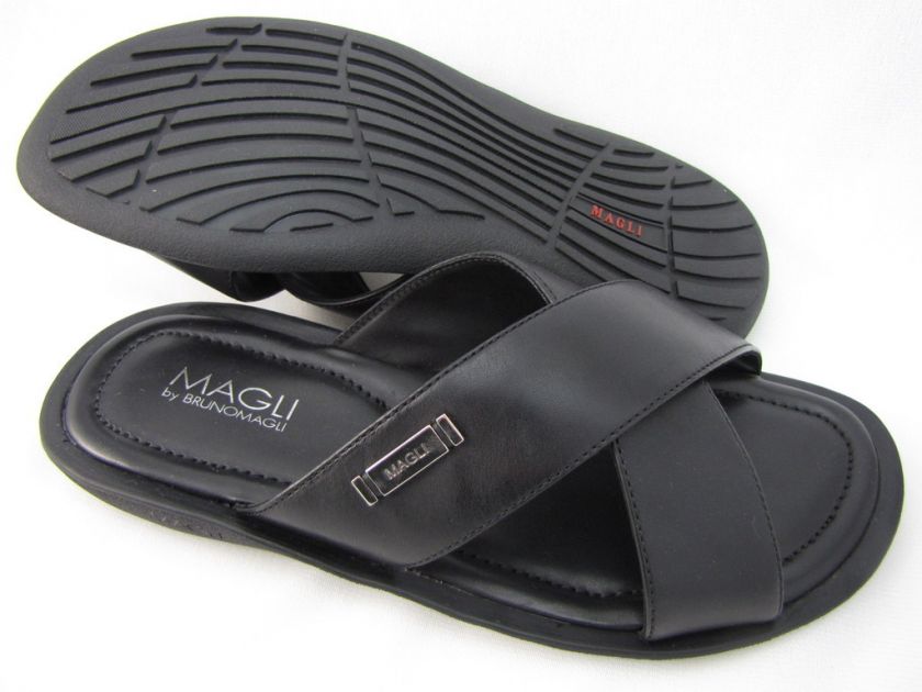 BRUNO MAGLI MENS VOCABLO BLACK LEATHER SANDALS 9  