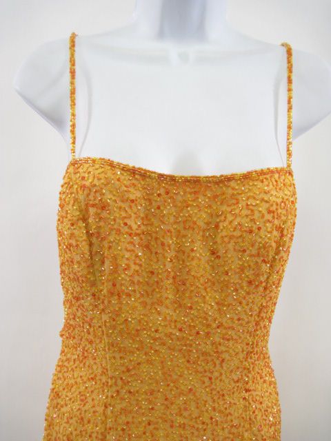 JE MATADI Orange Silk Beaded Spaghetti Strap Dress Sz 6  