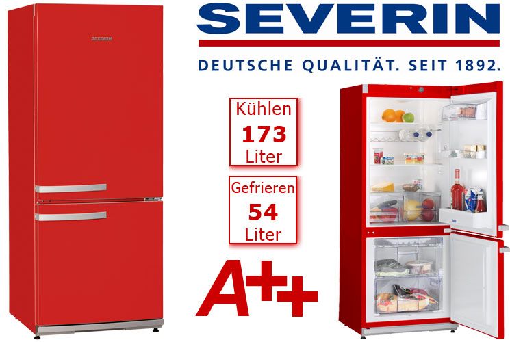 SEVERIN KS 9776 KÜHL  /GEFRIERKOMBINATION KÜHLSCHRANK A++ ROT RETRO 