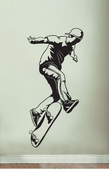 Vinyl Wall Decal Sticker Skater Jump 43x20 Skateboard  