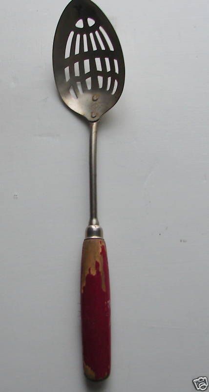 LARGE SERVING SPOON A & J RED HANDLE 1940 VTG USA 12  