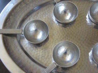 POTTERY BARN HAMMERED METAL SERVE SPOON PLATTER~HTF~NEW  