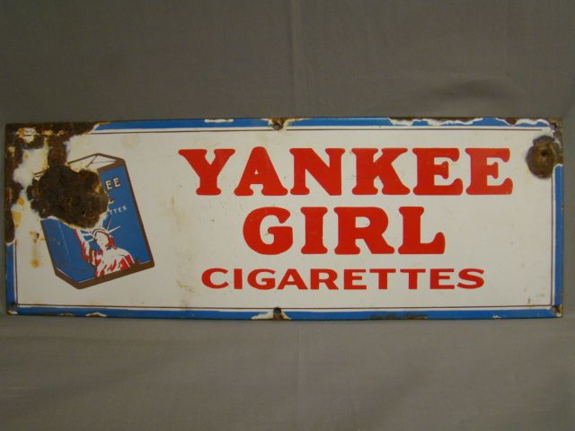 RARE Antique YANKEE GIRL Cigarettes PORCELAIN ENAMEL Painted 