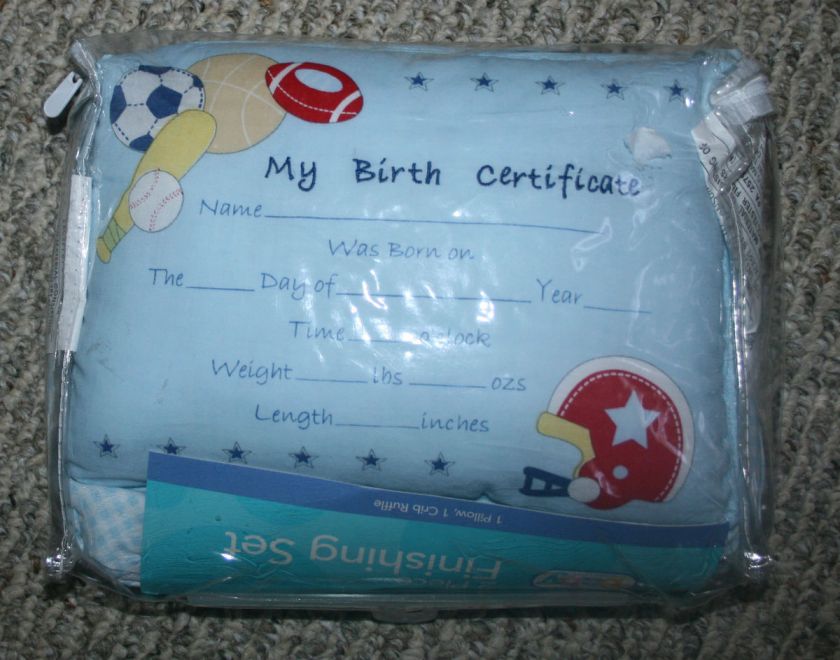 NIB Baby Connection Blue All Sport 2 Piece Finishing Set~Pillow 