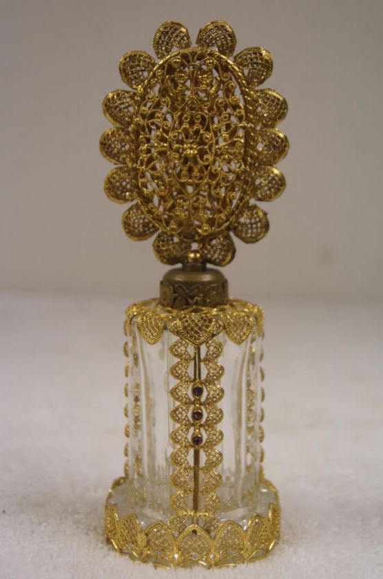   Jeweled Crystal Czech Czechoslovakia Stick Perfume Bottle NR  