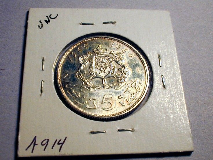 Morocco 5 Dirhams 1965,.720 Silver.GradeUncirculated.