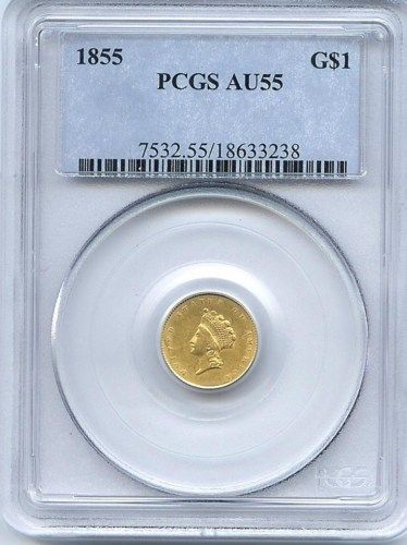 1855 $1 Gold PCGS AU 55  