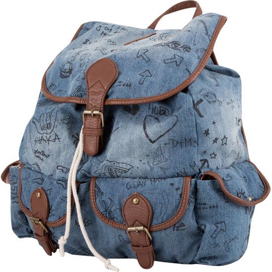   Schools Out Slouch Backpack Girls School Book Bag Denim NEW  