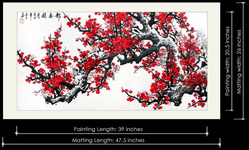 48 Feng Shui Red Cherry Blossom Handmade Modern Asian Art Watercolor 