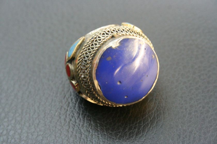 AFGHAN COMPRESSED LAPIS & CARNELIAN ALPACA RING SIZE 8  