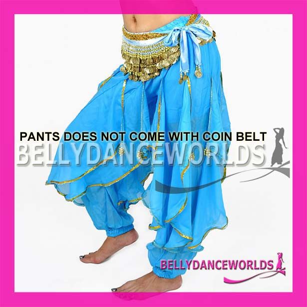   COSTUME SET BRA TOP HAREM GENIE PANTS BOLLYWOOD DANCING GOLD TRIMS