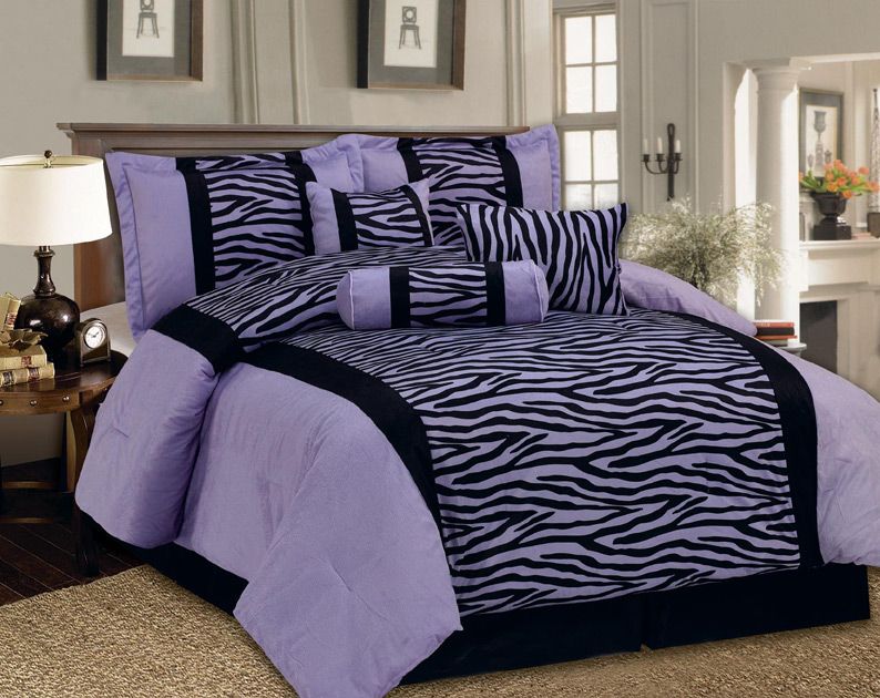 Zebra Black Purple Short fur Comforter Bedding Set New  Twin Full 