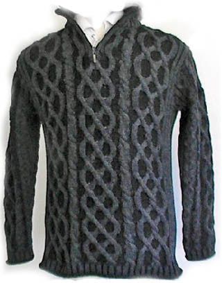 NEW Irish wool BLACK & GREY FISHERMANS SWEATER soft & warm MADE IN 