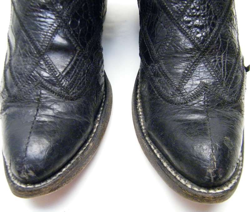 MENS VTG JUSTIN TORN ALLIGATOR PATCH WORK BLK COWBOY WESTERN BOOTS SZ 