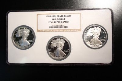 AUTHENTIC 1989 1991 SILVER EAGLE DOLLAR PF 69 ULTRA CAMEO NGC #R002 