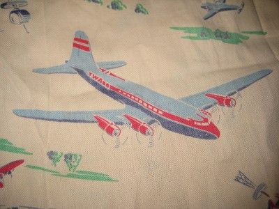 VINTAGE 1940S TWA AIRPLANE AVIATION PRINT SHIRT   NR  